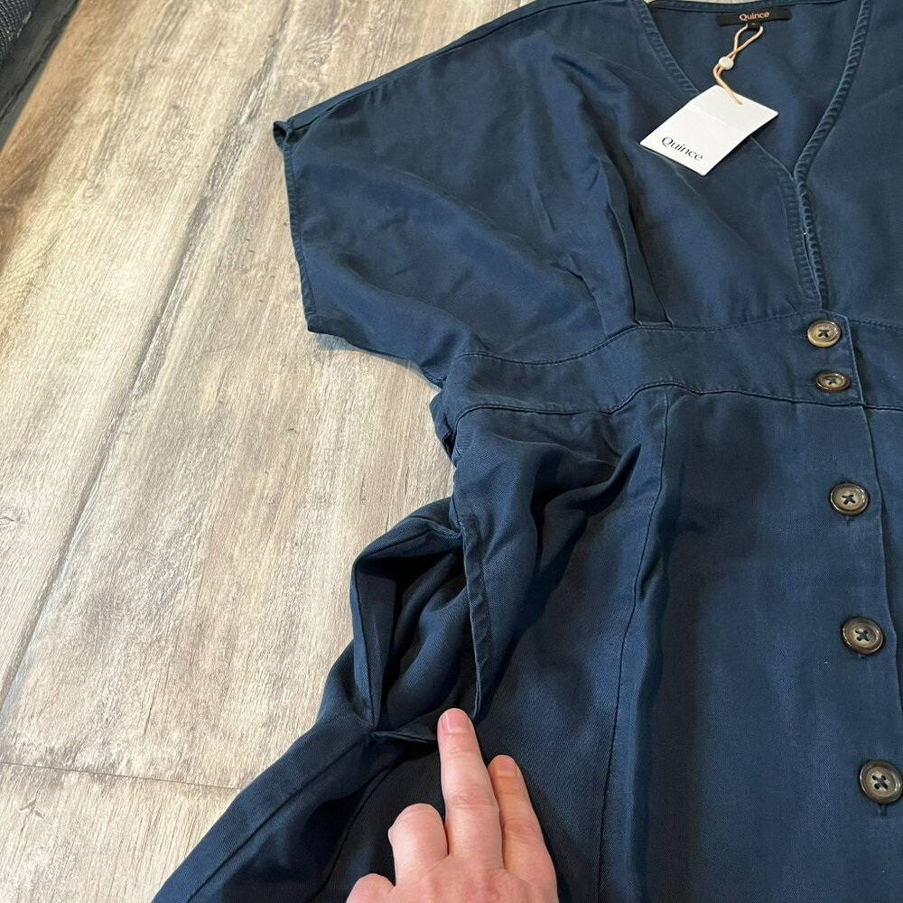 NWT! Quince Vintage Wash Tencel Button Front Dress, Midnight Blue, Size Large - Picture 5 of 13